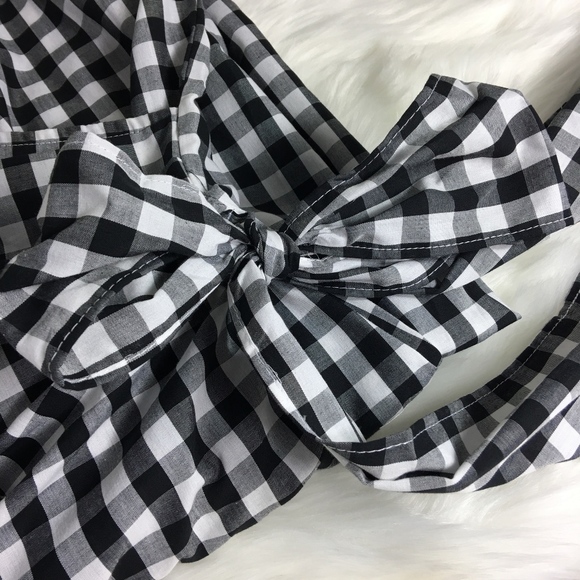 Black & White Gingham Wrap Dress with Puff Sleeves - Picture 7 of 8